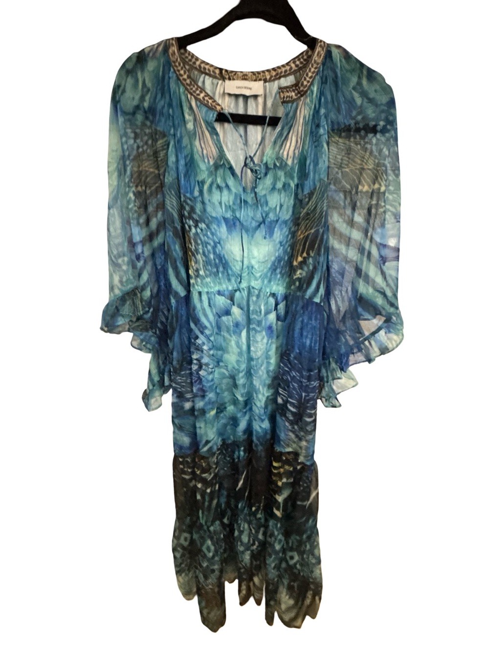 Blue-Green Printed Boho Chiffon Maxi Dress Small